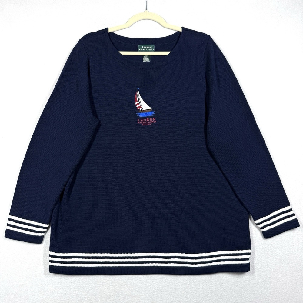 Vintage Lauren Ralph Lauren Sweater Womens 1X Sailboat Nautical Coastal Preppy
